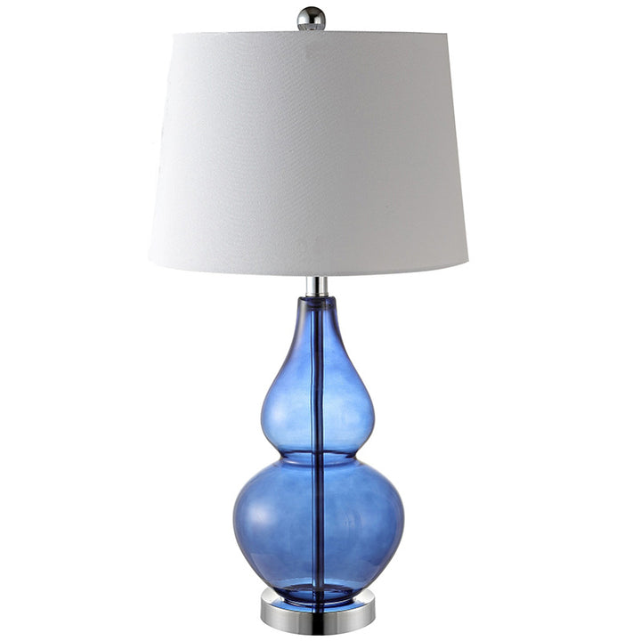 Contemporary Creative Double Gourd Glass Fabric Round Shade 1-Light Table Lamp For Study