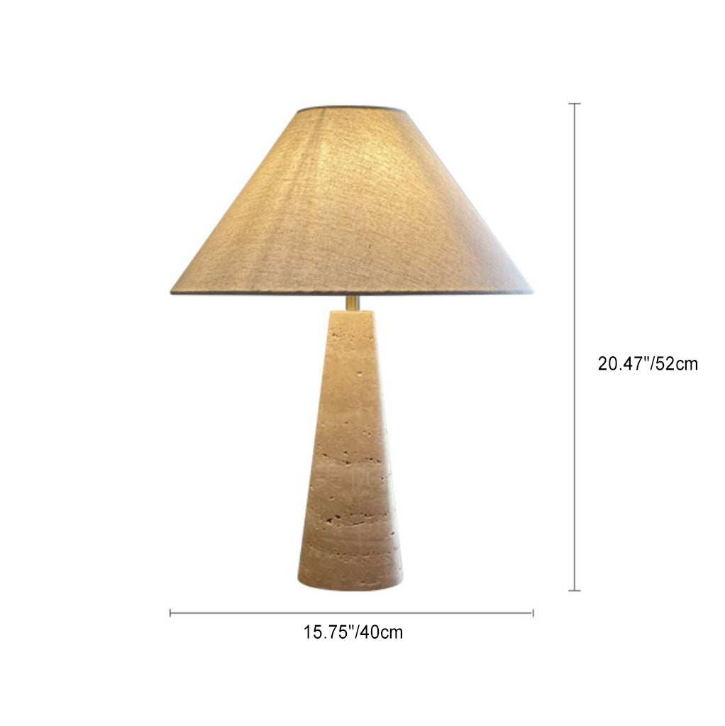 Lampe de table 1 lumière pour étude avec abat-jour conique en tissu japonais traditionnel et base en travertin jaune 