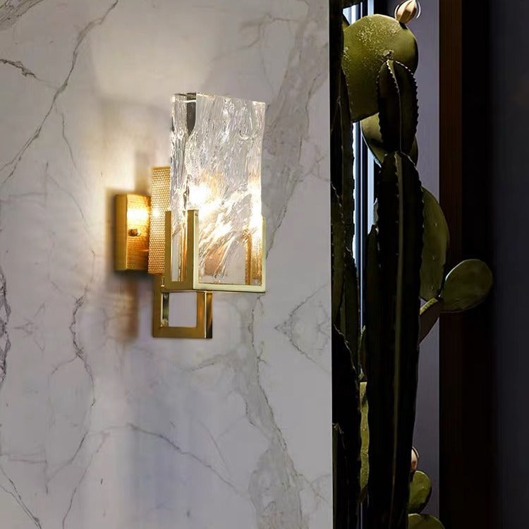 Contemporary Retro Metal Crystal Rectangular Shade 1-Light Wall Sconce Lamp For Living Room