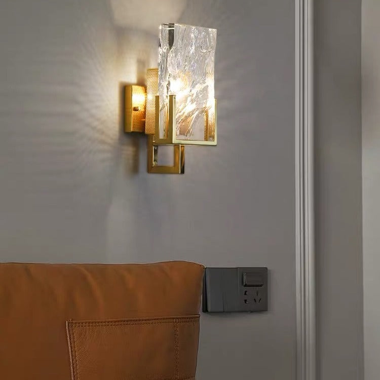 Contemporary Retro Metal Crystal Rectangular Shade 1-Light Wall Sconce Lamp For Living Room