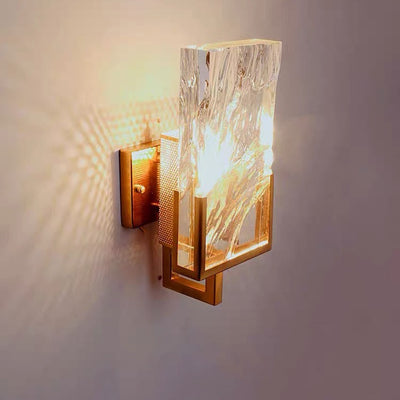Contemporary Retro Metal Crystal Rectangular Shade 1-Light Wall Sconce Lamp For Living Room