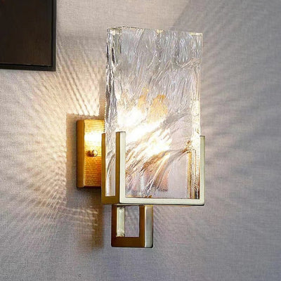 Contemporary Retro Metal Crystal Rectangular Shade 1-Light Wall Sconce Lamp For Living Room