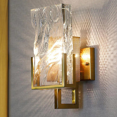 Contemporary Retro Metal Crystal Rectangular Shade 1-Light Wall Sconce Lamp For Living Room
