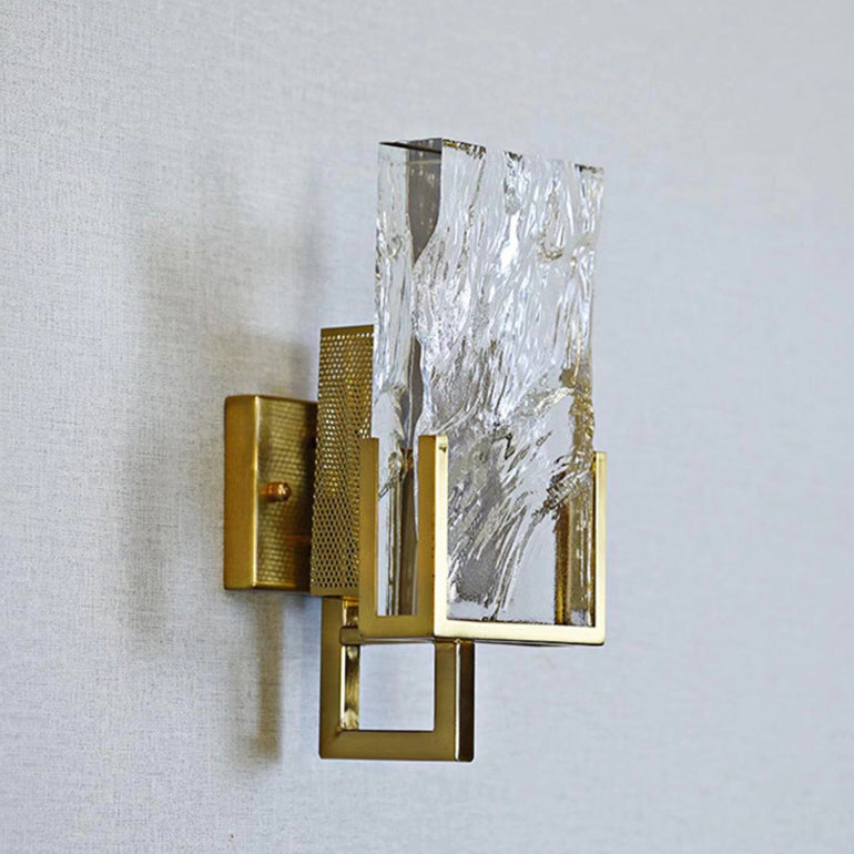 Contemporary Retro Metal Crystal Rectangular Shade 1-Light Wall Sconce Lamp For Living Room