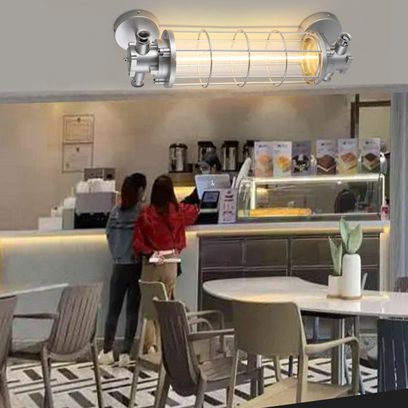 Contemporary Industrial Cylinder Aluminum Iron Glass 1-Light Semi-Flush Mount Ceiling Light For Living Room