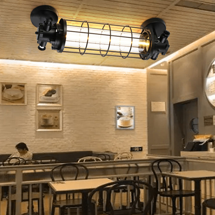 Contemporary Industrial Cylinder Aluminum Iron Glass 1-Light Semi-Flush Mount Ceiling Light For Living Room