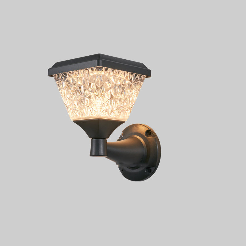 مصباح حائط خارجي مقاوم للماء بتصميم بسيط معاصر بظل مربع من مادة PC وإضاءة LED للطاقة الشمسية للحديقة 