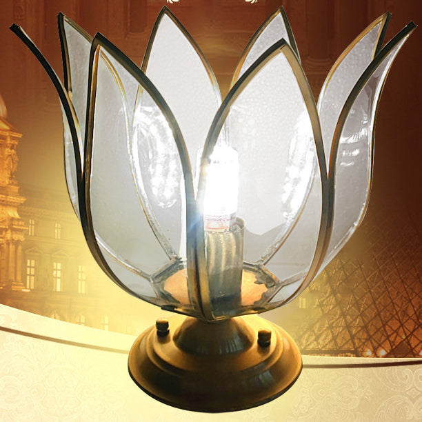 Lanterne de jardin contemporaine avec abat-jour en verre en forme de lotus et base en cuivre à 1 lumière pour extérieur 
