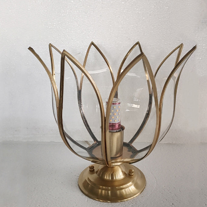 Lanterne de jardin contemporaine avec abat-jour en verre en forme de lotus et base en cuivre à 1 lumière pour extérieur 