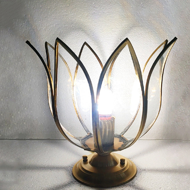 Lanterne de jardin contemporaine avec abat-jour en verre en forme de lotus et base en cuivre à 1 lumière pour extérieur 
