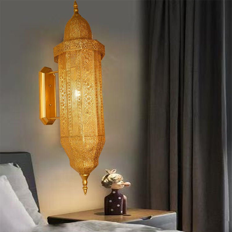 Traditional Vintage Hollow Carved Iron Column 1-Light Wall Sconce Lamp For Dining Room
