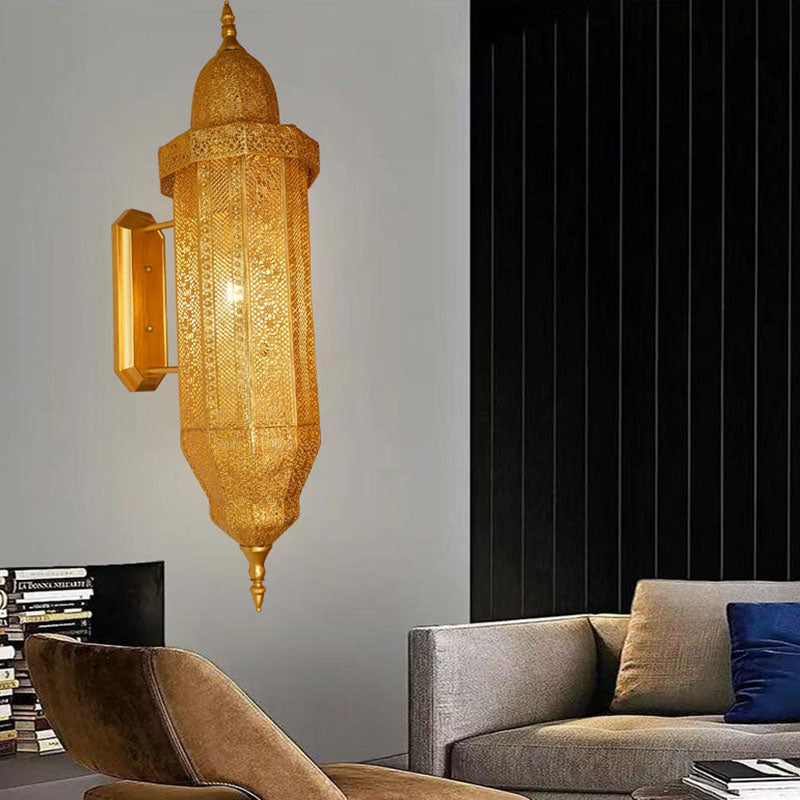 Traditional Vintage Hollow Carved Iron Column 1-Light Wall Sconce Lamp For Dining Room