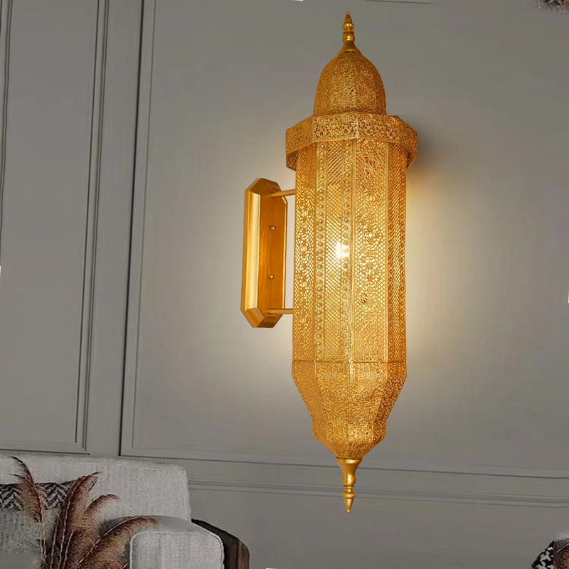 Traditional Vintage Hollow Carved Iron Column 1-Light Wall Sconce Lamp For Dining Room