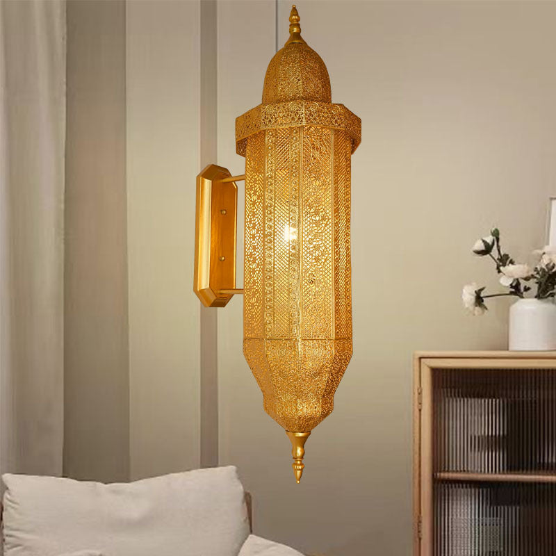 Traditional Vintage Hollow Carved Iron Column 1-Light Wall Sconce Lamp For Dining Room