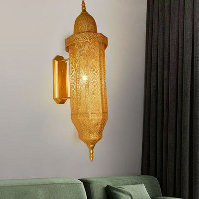 Traditional Vintage Hollow Carved Iron Column 1-Light Wall Sconce Lamp For Dining Room