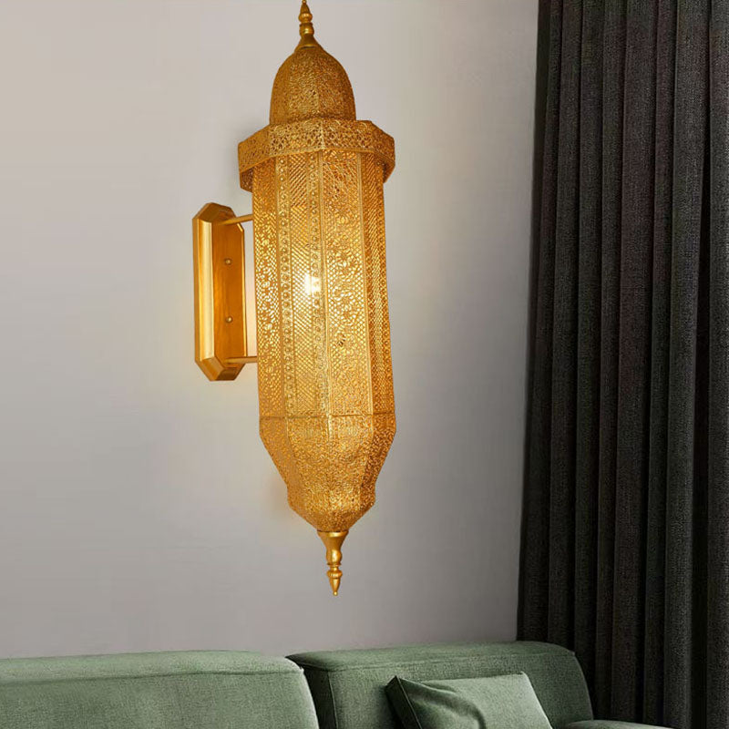 Traditional Vintage Hollow Carved Iron Column 1-Light Wall Sconce Lamp For Dining Room