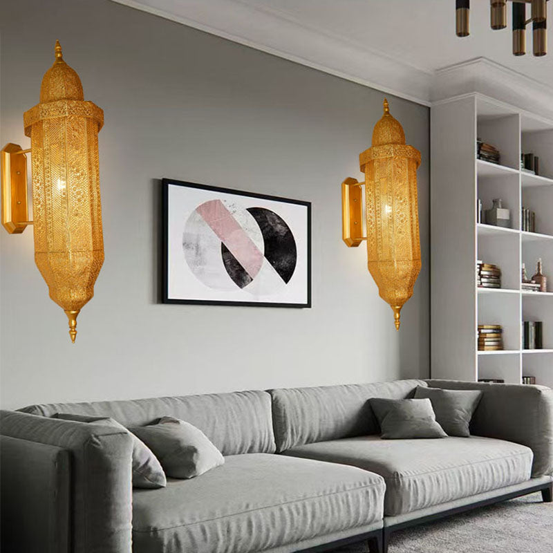 Traditional Vintage Hollow Carved Iron Column 1-Light Wall Sconce Lamp For Dining Room