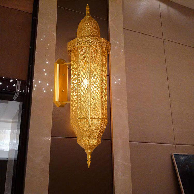 Traditional Vintage Hollow Carved Iron Column 1-Light Wall Sconce Lamp For Dining Room