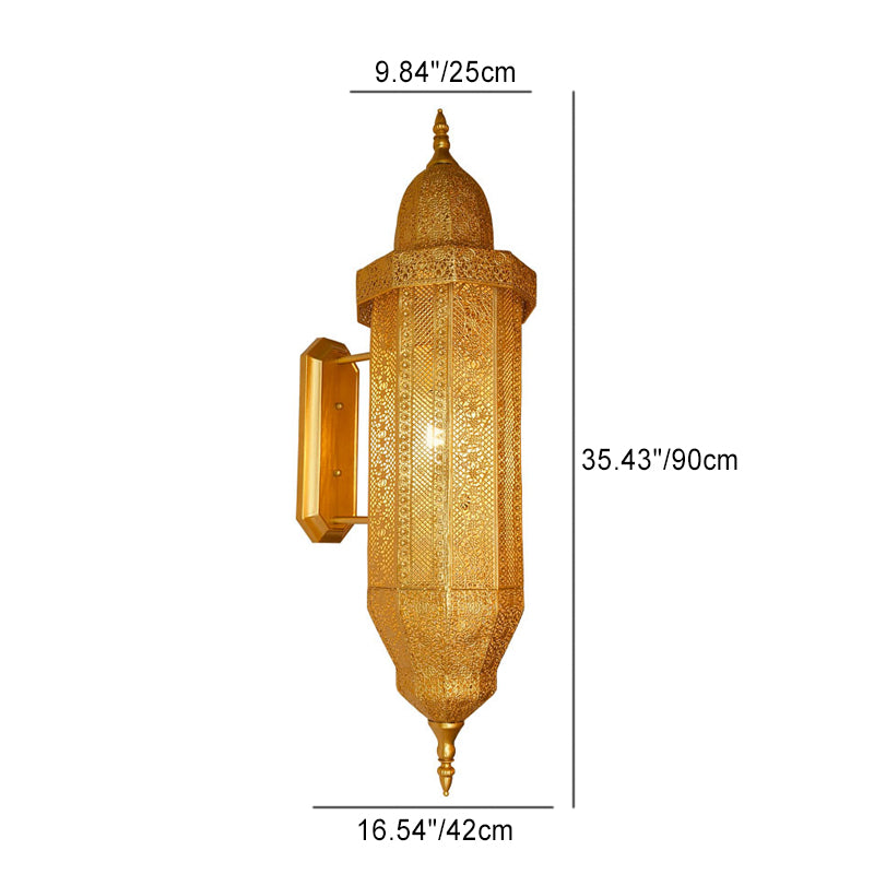 Traditional Vintage Hollow Carved Iron Column 1-Light Wall Sconce Lamp For Dining Room