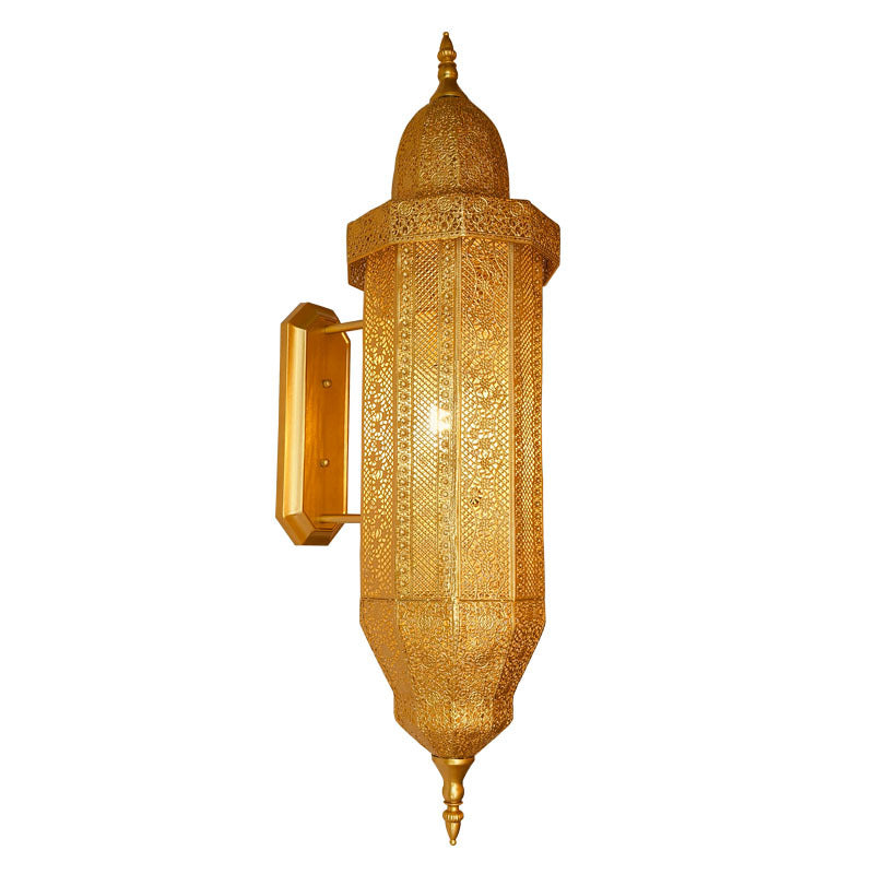 Traditional Vintage Hollow Carved Iron Column 1-Light Wall Sconce Lamp For Dining Room