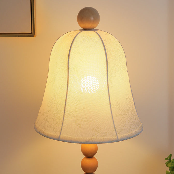 Modern Art Deco Fabric Bell Shade Solid Wood 1-Light Table Lamp For Bedroom