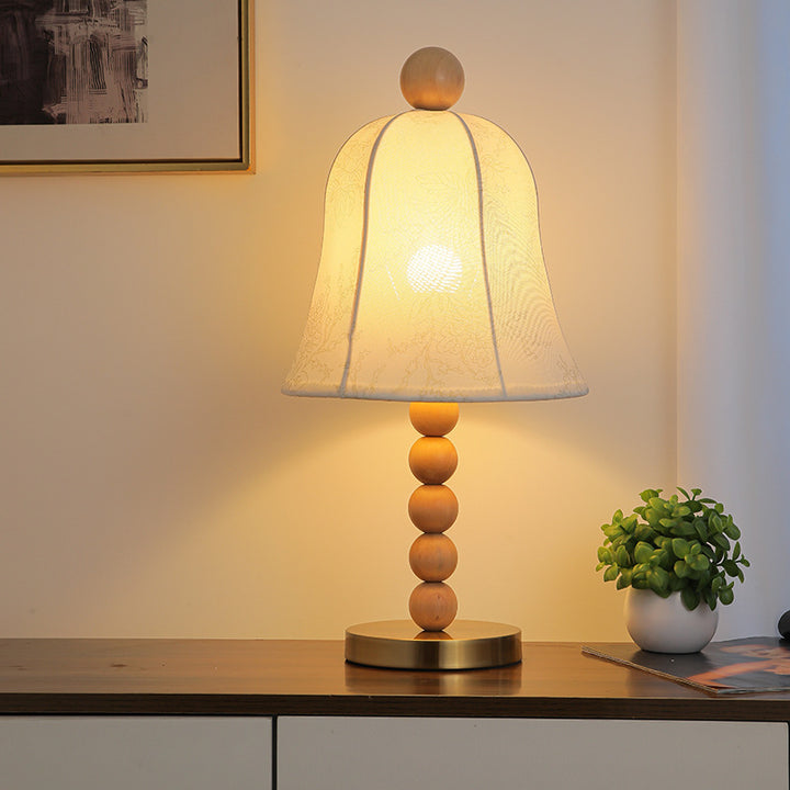 Modern Art Deco Fabric Bell Shade Solid Wood 1-Light Table Lamp For Bedroom
