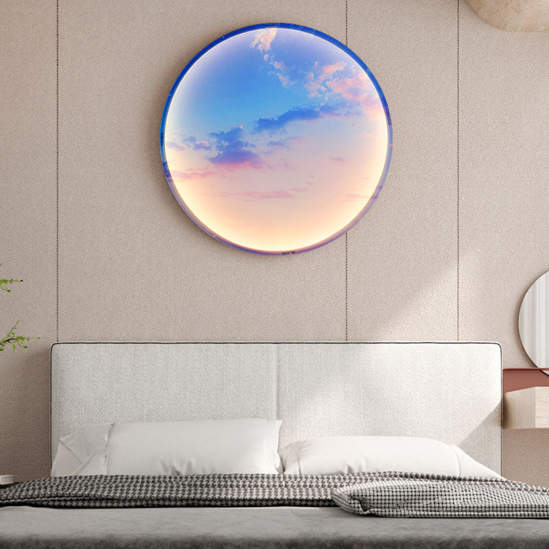 Applique murale LED avec abat-jour circulaire en acrylique pour chambre à coucher, style créatif contemporain Moon Beach 
