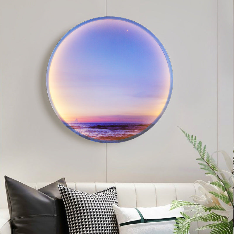 Applique murale LED avec abat-jour circulaire en acrylique pour chambre à coucher, style créatif contemporain Moon Beach 