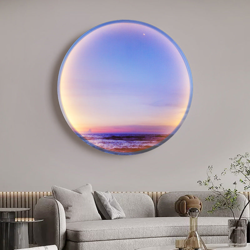 Applique murale LED avec abat-jour circulaire en acrylique pour chambre à coucher, style créatif contemporain Moon Beach 