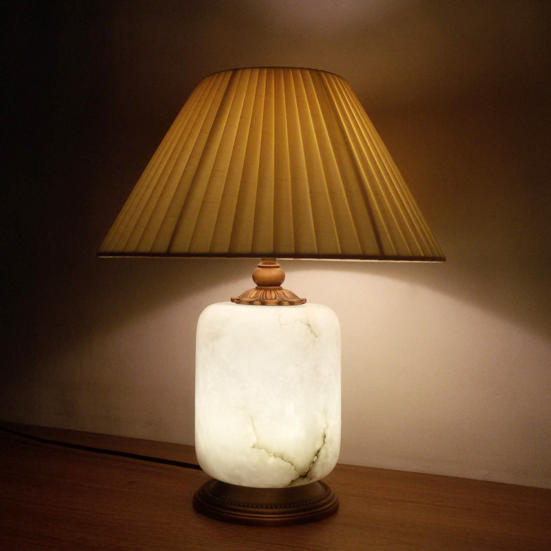 Moderne Luxus Stoffschirm Marmor Zylinderbasis 1-Licht Tischlampe für das Schlafzimmer 