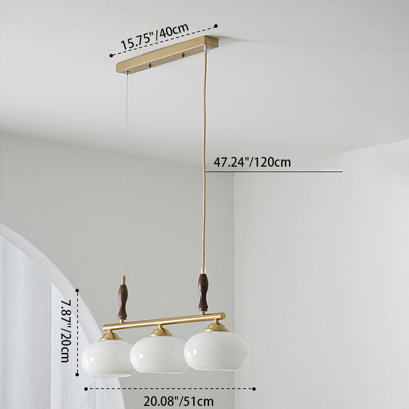 Lámpara de Araña de Madera Maciza Francesa Tradicional con Varilla de Hierro y Pantalla de Vidrio de Caqui de 3/4 Luces para Sala de Estar 