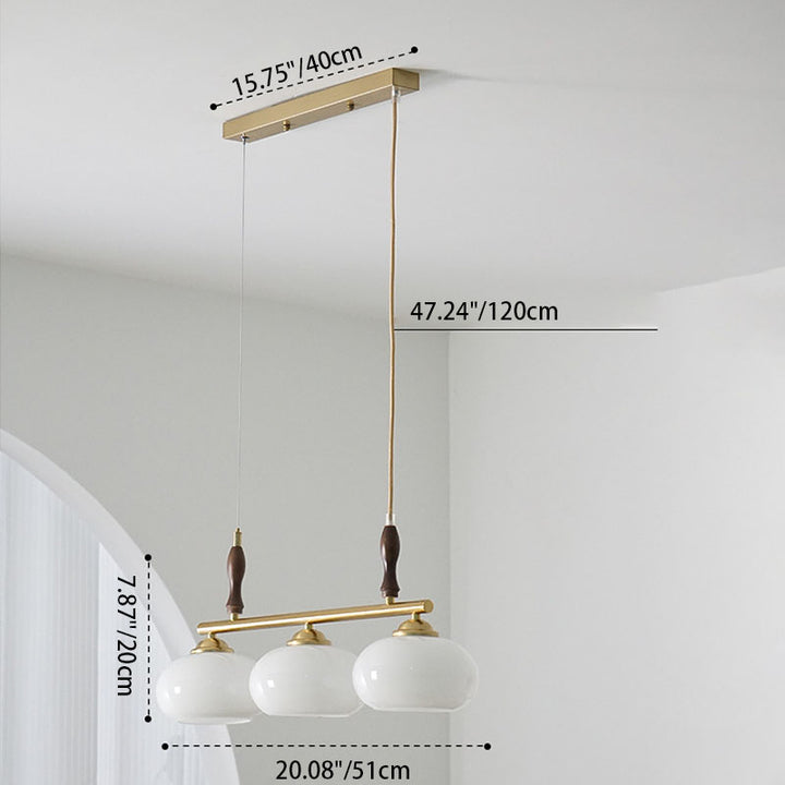 Traditioneller französischer Kronleuchter aus massivem Holz mit Eisenstangen und Glas-Persimonschirm, 3/4-Licht-Insellicht für das Wohnzimmer 