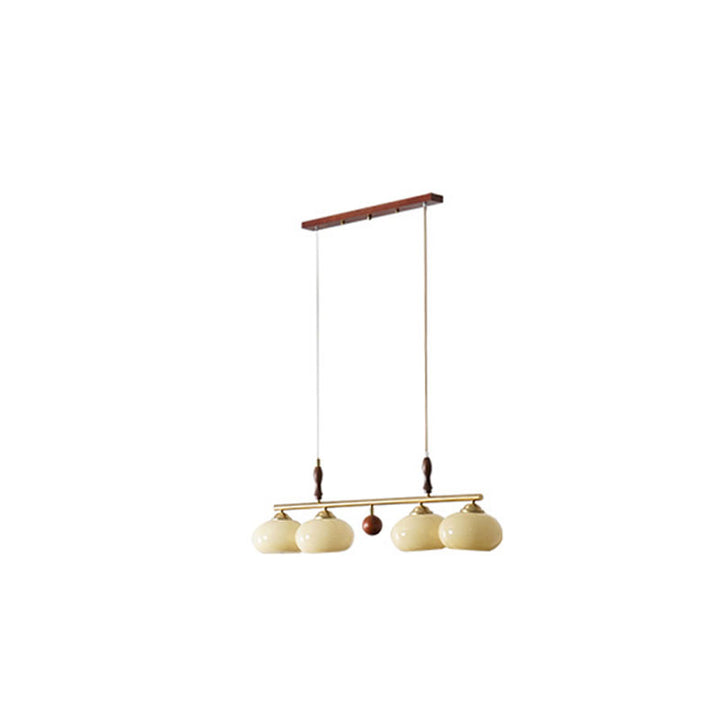 Lámpara de Araña de Madera Maciza Francesa Tradicional con Varilla de Hierro y Pantalla de Vidrio de Caqui de 3/4 Luces para Sala de Estar 