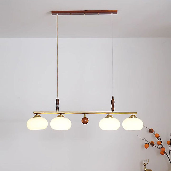 Traditioneller französischer Kronleuchter aus massivem Holz mit Eisenstangen und Glas-Persimonschirm, 3/4-Licht-Insellicht für das Wohnzimmer 