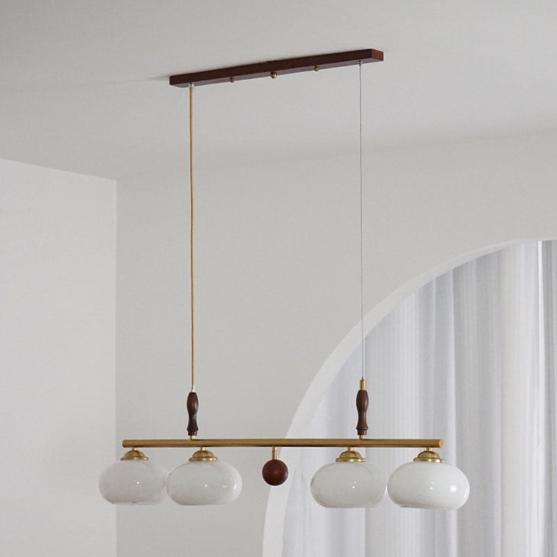 Lámpara de Araña de Madera Maciza Francesa Tradicional con Varilla de Hierro y Pantalla de Vidrio de Caqui de 3/4 Luces para Sala de Estar 