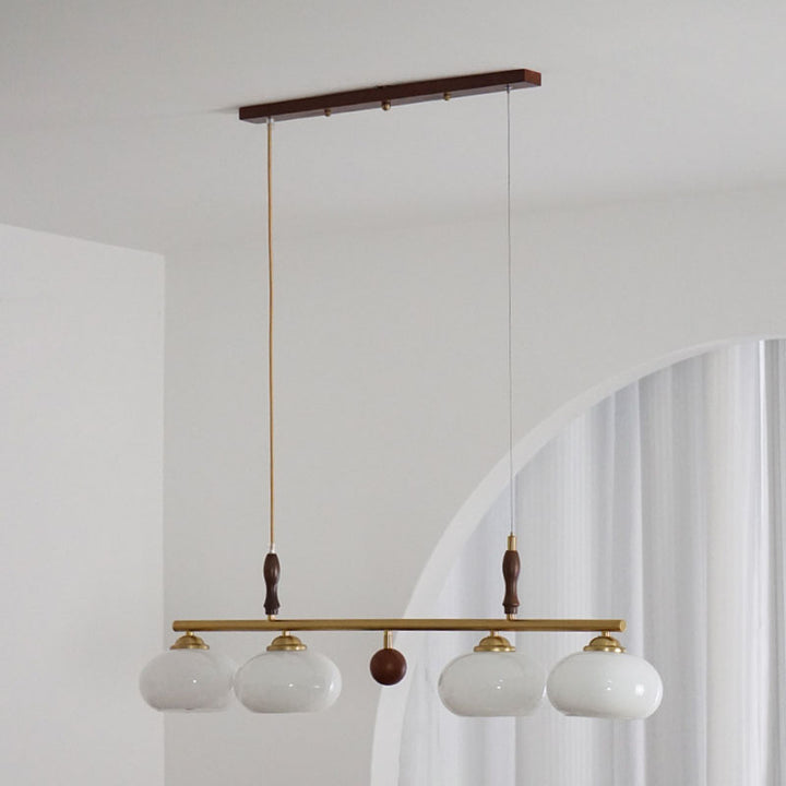 Lámpara de Araña de Madera Maciza Francesa Tradicional con Varilla de Hierro y Pantalla de Vidrio de Caqui de 3/4 Luces para Sala de Estar 