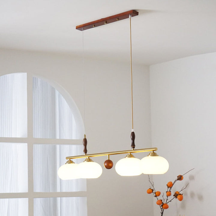 Traditioneller französischer Kronleuchter aus massivem Holz mit Eisenstangen und Glas-Persimonschirm, 3/4-Licht-Insellicht für das Wohnzimmer 