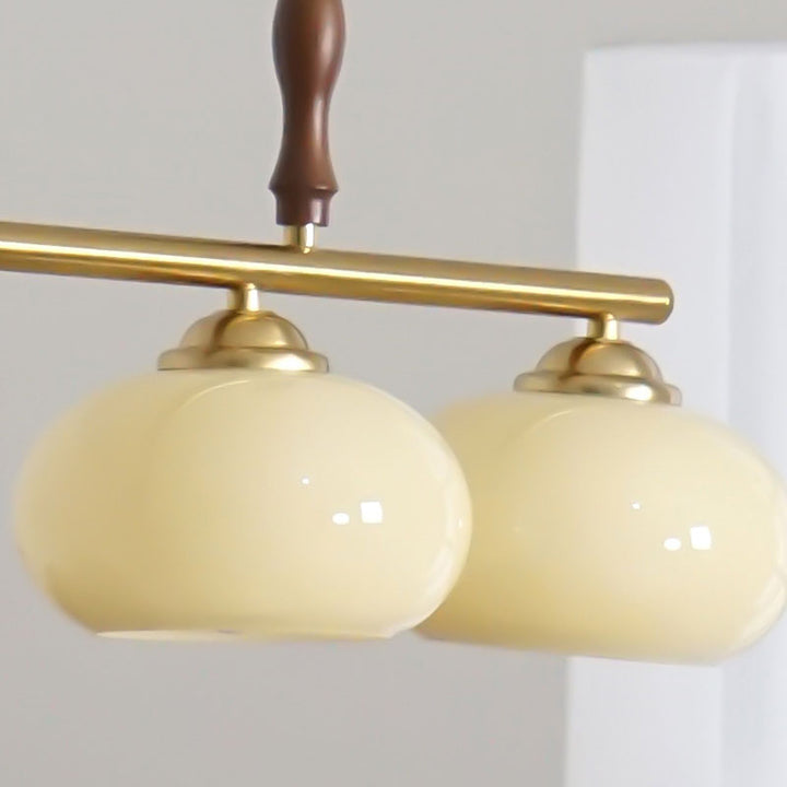 Lámpara de Araña de Madera Maciza Francesa Tradicional con Varilla de Hierro y Pantalla de Vidrio de Caqui de 3/4 Luces para Sala de Estar 
