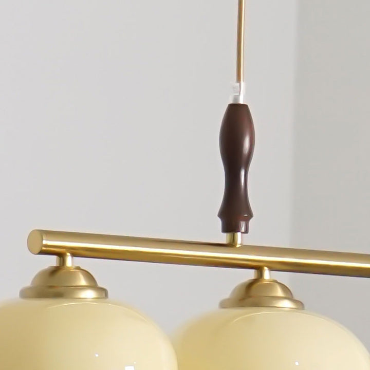Lámpara de Araña de Madera Maciza Francesa Tradicional con Varilla de Hierro y Pantalla de Vidrio de Caqui de 3/4 Luces para Sala de Estar 