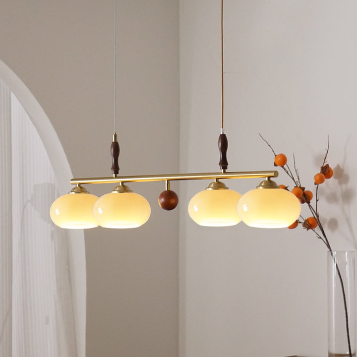 Traditioneller französischer Kronleuchter aus massivem Holz mit Eisenstangen und Glas-Persimonschirm, 3/4-Licht-Insellicht für das Wohnzimmer 