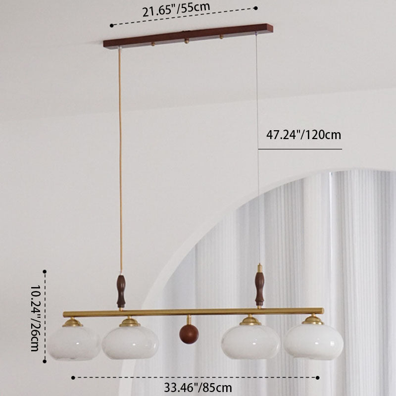 Lámpara de Araña de Madera Maciza Francesa Tradicional con Varilla de Hierro y Pantalla de Vidrio de Caqui de 3/4 Luces para Sala de Estar 