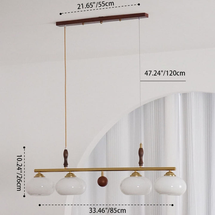 Lámpara de Araña de Madera Maciza Francesa Tradicional con Varilla de Hierro y Pantalla de Vidrio de Caqui de 3/4 Luces para Sala de Estar 