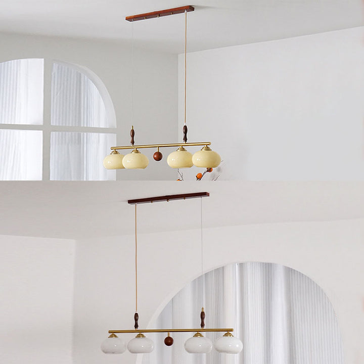 Lámpara de Araña de Madera Maciza Francesa Tradicional con Varilla de Hierro y Pantalla de Vidrio de Caqui de 3/4 Luces para Sala de Estar 