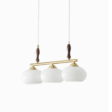 Lámpara de Araña de Madera Maciza Francesa Tradicional con Varilla de Hierro y Pantalla de Vidrio de Caqui de 3/4 Luces para Sala de Estar 
