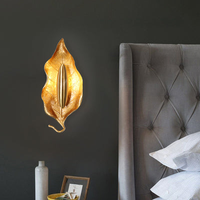 Zeitgenössische Luxus-Wandleuchte mit Blättermotiv aus Vollkupfer und 1 Licht für das Esszimmer 