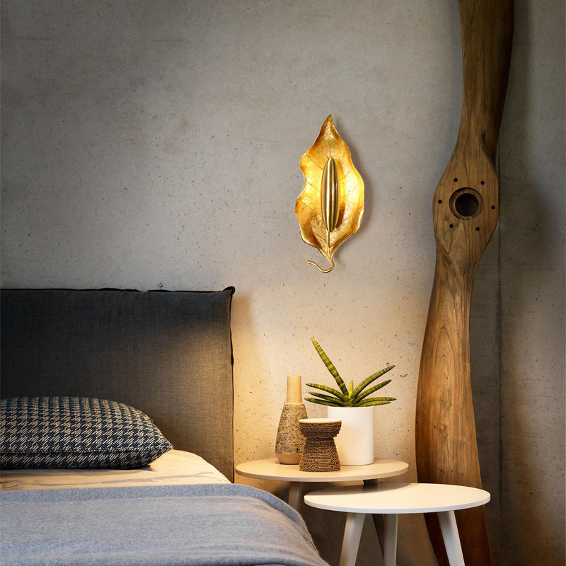 Zeitgenössische Luxus-Wandleuchte mit Blättermotiv aus Vollkupfer und 1 Licht für das Esszimmer 
