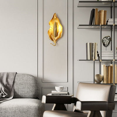 Zeitgenössische Luxus-Wandleuchte mit Blättermotiv aus Vollkupfer und 1 Licht für das Esszimmer 