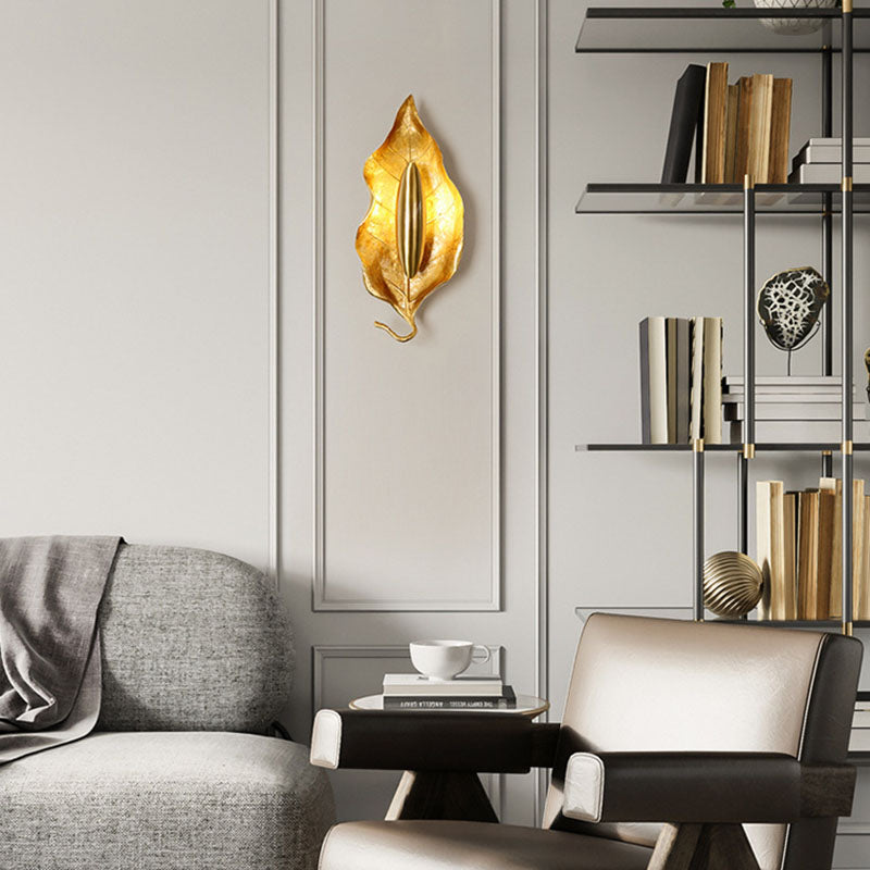 Zeitgenössische Luxus-Wandleuchte mit Blättermotiv aus Vollkupfer und 1 Licht für das Esszimmer 