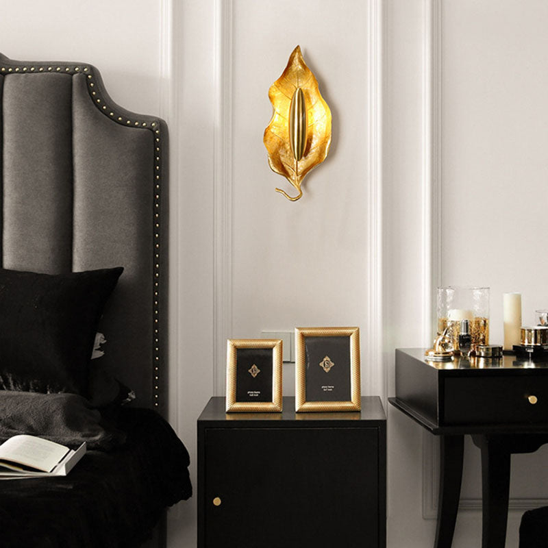 Zeitgenössische Luxus-Wandleuchte mit Blättermotiv aus Vollkupfer und 1 Licht für das Esszimmer 