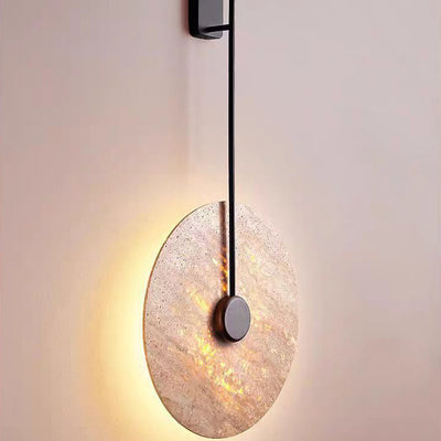 مصباح حائط LED من الحديد بتصميم دائرة هندسية يابانية تقليدية باللون الأصفر من الحجر الجيري لغرفة النوم 